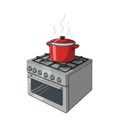 Red Cooking Pot Steaming on a Silver Stove in Kitchen Illustration Royalty Free Stock Photo