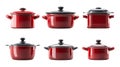 Red Cooking Pots with Lids on transparent background Royalty Free Stock Photo