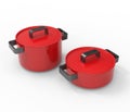 Red cookingware with black handles Royalty Free Stock Photo