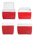 Red cool box isolated on white, set Royalty Free Stock Photo