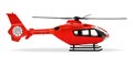Red copter. Passenger civilian helicopter. Realistic object on white background. Vector illustration