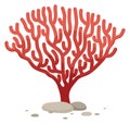 Red coral branch. Underwater reef cartoon fauna