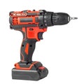 Red cordless drill with black decorative trim