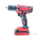 Red cordless drill driver electric screwdriver isolated on white background Royalty Free Stock Photo