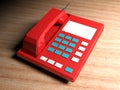 Red cordless telephone on wooden desk - 3D rendering illustration