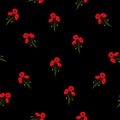 Red Corn Poppy Seamless on Black Background