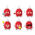 Red correction pen cartoon character with various types of business emoticons