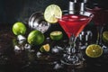 Red cosmopolitan cocktail with lime Royalty Free Stock Photo