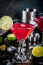 Red cosmopolitan cocktail with lime Royalty Free Stock Photo