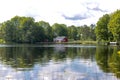 Red cottage at the shoreline of a Swedish lake Royalty Free Stock Photo