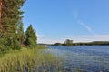 Red cottages by a lake in Norrbotten