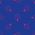 Red Cotton candy icon isolated seamless pattern on blue background. Vector