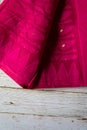 Red cotton sari with traditional patterns Royalty Free Stock Photo