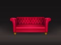 Red couch, sofa isolated on black background.