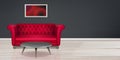 Red couch, sofa modern dwelling interior design Royalty Free Stock Photo