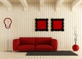 Red couch in wooden room Royalty Free Stock Photo