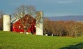 Red Country Farm with silos Royalty Free Stock Photo