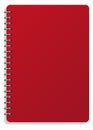 Red cover notebook realistic mockup. Paper textbook