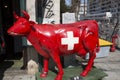 Red cow figurine with Swiss flag in Geneva, Switzerland Royalty Free Stock Photo