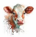 Red cow portrait hand drawn watercolor illustration Farm animal Royalty Free Stock Photo