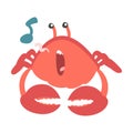 Red Crab Character as Aquatic Mammal with Pair of Pincers Singing Vector Illustration