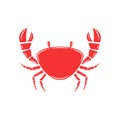 Red crab front view isolated on white background of cartoon simple illustration, seafood restaurant logo minimal style design