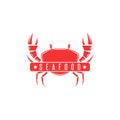 Red crab logo silhouette of a crustacean, seafood menu emblem, fresh crab meat advertising banner