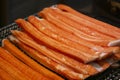 Red crab meat in a market stall in Nishiki fish market in Kyoto, Japan. Royalty Free Stock Photo