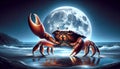 Red Crab on Sandy Beach Under Moonlit Night Sky