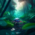 Red crab in the tropical rainforest. Underwater world. 3d rendering Generative AI Royalty Free Stock Photo