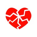 Red cracked heart icon isolated on white background. Symbol of heartbreak, divorce, parting, heart adisease, infarct