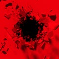 Red cracked wall with broken explosion hole to black dark Royalty Free Stock Photo