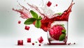 Red Cranberry Smoothie-Juice Splashing or Dripping on White Backdrop AI Generative