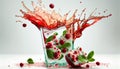 Red Cranberry Smoothie-Juice Splashing or Dripping on White Backdrop AI Generative