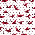 Red crane origami seamless vector pattern