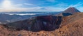 Red crater and Mount Ngauruhoe at Tongariro national park in New Zealand Royalty Free Stock Photo