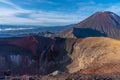 Red crater and Mount Ngauruhoe at Tongariro national park in New Zealand Royalty Free Stock Photo