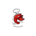 Red Crayfish lobster with chef hat character mascot, seafood and wings bistro restaurant cafe logo illustration