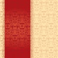 Red and cream classical oriental floral dragonfly vertical banner