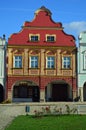 Red and yellow house in Telc Czech Republic