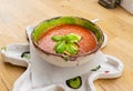 Red Cream Soup with Beans and Chipotle Pepper, Mexican Tomato Soup, Healthy Vegetable Puree Royalty Free Stock Photo