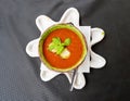 Red Cream Soup with Beans and Chipotle Pepper, Mexican Tomato Soup, Healthy Vegetable Puree Royalty Free Stock Photo