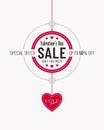 Red Cream Valentines Day Sale Poster with Heart Shaped Pendant