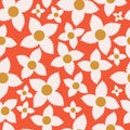 Red with creamy white simple tropical florals seamless pattern background design.