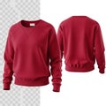 Red crew neck sweatshirt, front and back view, isolated on white background Royalty Free Stock Photo