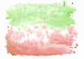 Red crimson and green lime green mixed abstract watercolor background. It`s useful for greeting cards, valentines, letters. H