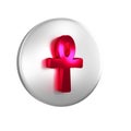 Red Cross ankh icon isolated on transparent background. Egyptian word for life or symbol of immortality. Silver circle