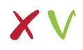 Red cross and green tick set for web sites. Right and Wrong signs isolated on white background vector illustration. Yes