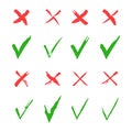 Red cross and green tick vector set. Yes and No icons for websites and applications. Right and Wrong signs isolated on Royalty Free Stock Photo