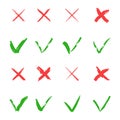 Red cross and green tick vector set. Yes and No icons for websites and applications. Right and Wrong signs isolated on Royalty Free Stock Photo